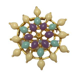 Vintage Multi Color Cabochon Brooch 2”